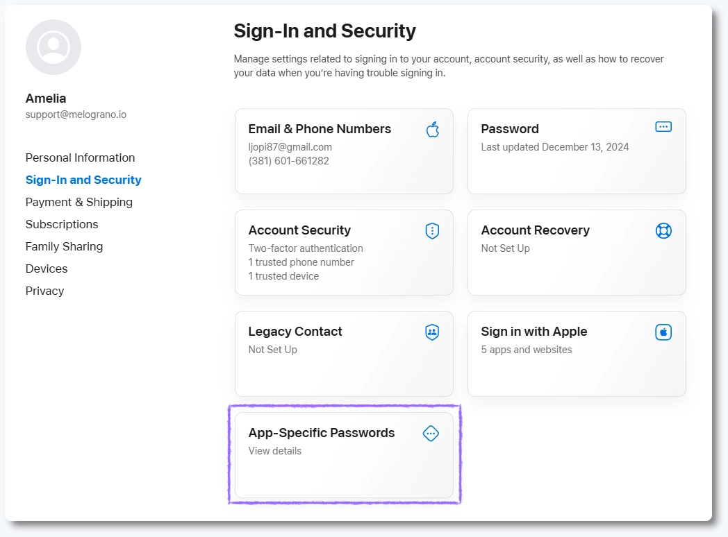 Apple scherm voor app-specifieke wachtwoorden