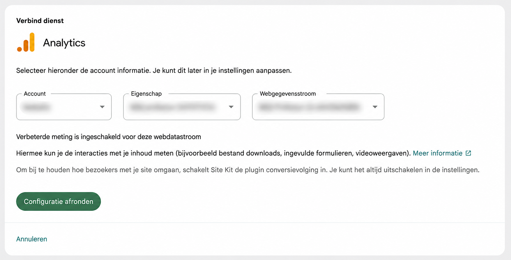 Google Analytics-configuratie afronden in Site Kit