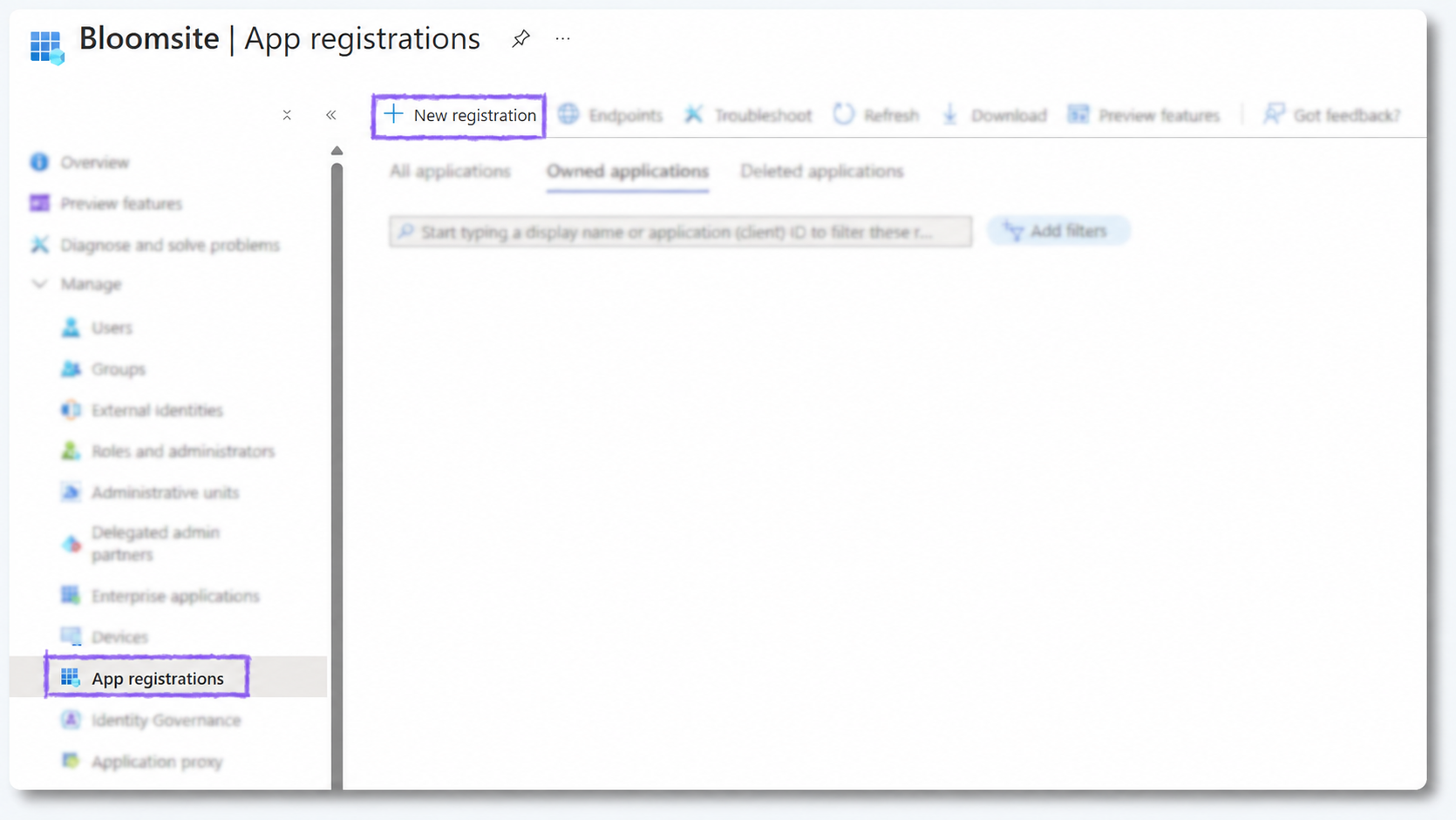 App registrations in Microsoft Entra ID met de knop New registration