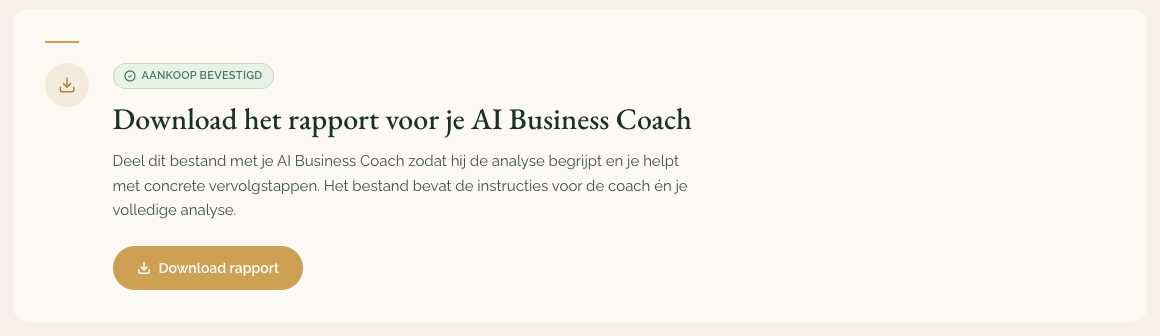 Het rapport voor de AI Business Coach downloaden na aankoop