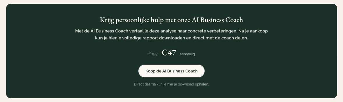 De AI Business Coach aanschaffen op de analysepagina