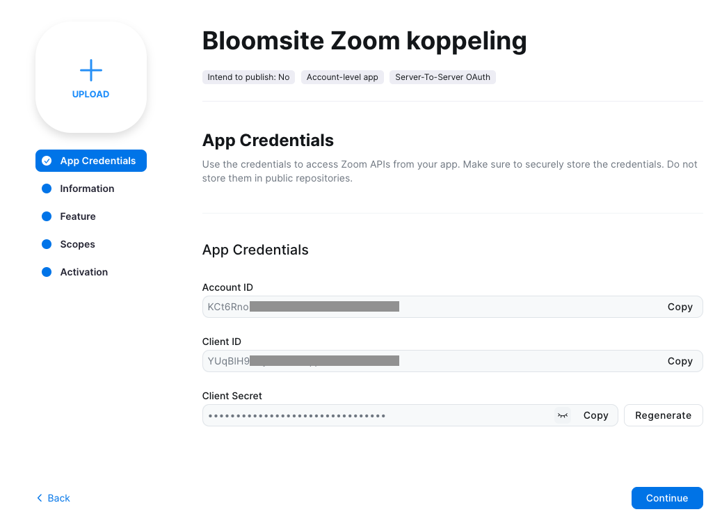 Zoom: Account ID, Client ID en Client Secret