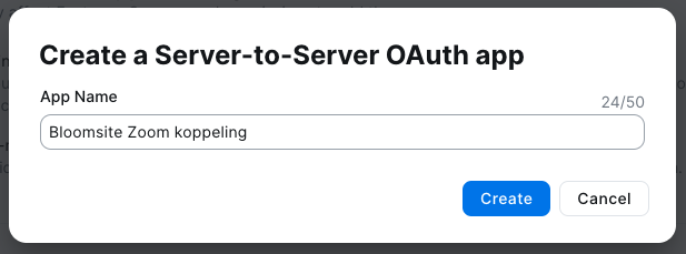 Zoom: naam geven aan de Server-to-Server OAuth-app