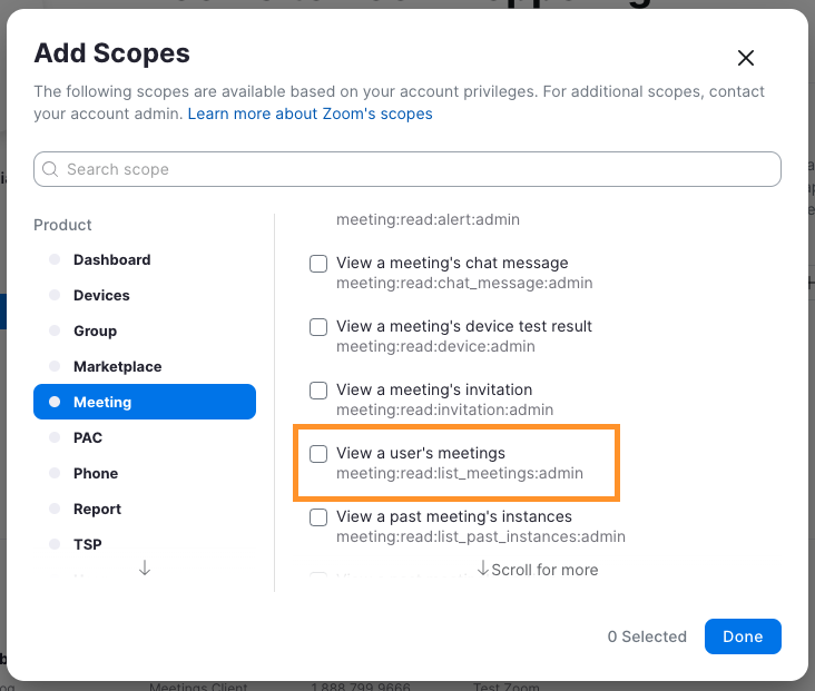 Zoom: scopes toevoegen